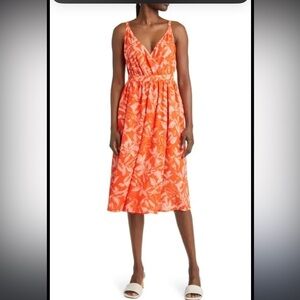Chelsea28 orange peach sliced floral‎ dress